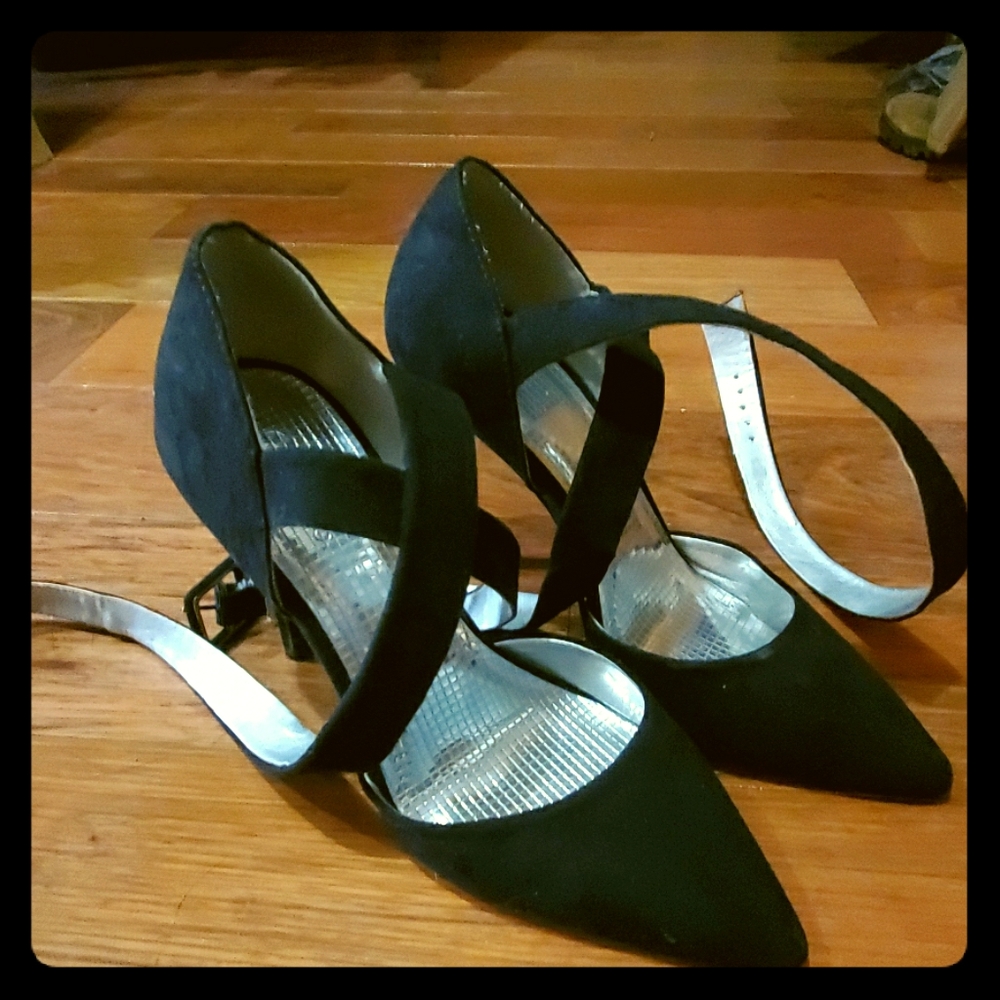 Suede Black Strappy Heels